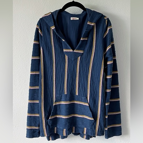 FAHERTY Seabrook Poncho Sz Large Baja Navy Sayulita Stripe Hoodie Pullover Blue - Picture 4 of 13